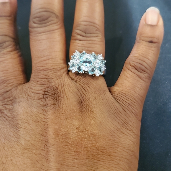 FREE Beautiful 925 Sterling Silver Sapphire & White Topaz Gemstones Ring - Picture 8 of 12